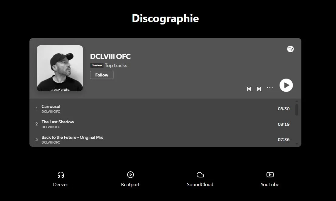 Aper&ccedil;u du module Spotify DCLVIII